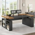 thumbnail image 5 of SEDETA 63" Standing Office Desk with Storage, Height Adjustable Executive Desk witj Power Outlets & Open Shelves, Large Computer Desk with Privacy Panel for Home Office, Black, 5 of 9