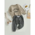 thumbnail image 4 of Baby Toddler Boys Fall Winter Outfits Little Dude Letter Printed Long Sleeve Sweatshirts Pants 2Pcs Clothes Set, 4 of 9