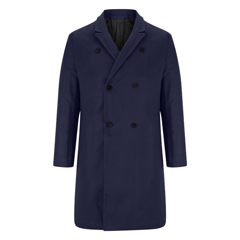 ohmzyzo Men's Wool Blend Pea Coat Notched Collar Single Breasted