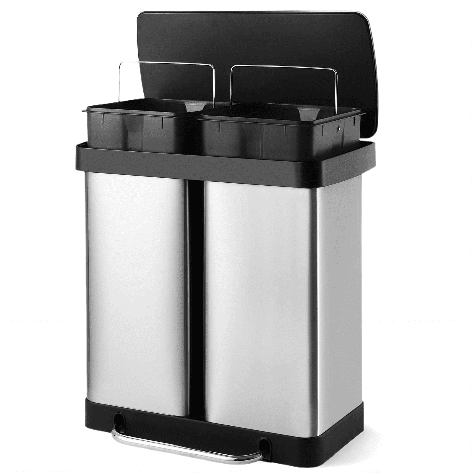 TLSUNNY 16 Gallon Dual Compartments Step Trash Can, Stainless Steel Kitchen Garbage Can Classified Recycling Bin, for Home, Office