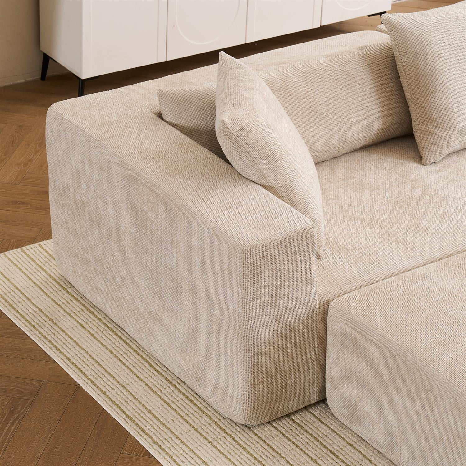 Demi Bonn 105" L-Shaped Modular Sofa Set, Soft Chenille Fabric Cloud Couch Lounge Chair for Living Room, Bedroom, No Installation Needed, Beige