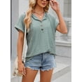 thumbnail image 2 of Cuteduck Women's Hooded V-Neck Short Sleeve T-Shirt, Summer Loose Fit Button Down Top S-XXL, 2 of 6