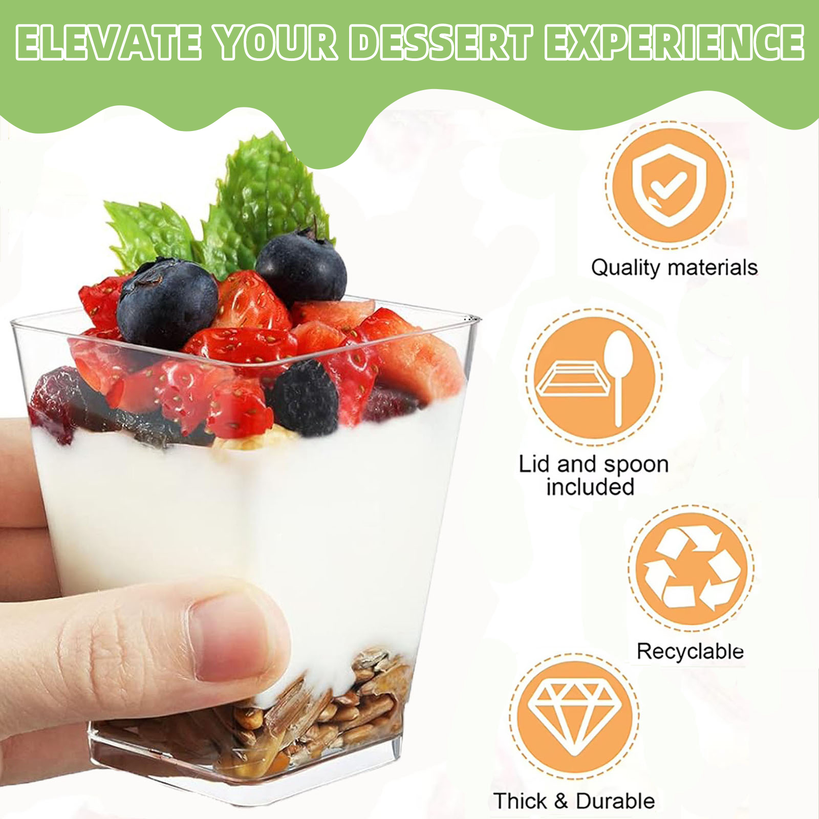 BagDream 5 Oz Plastic Dessert Cups with Spoons, 50 Pack photo 4