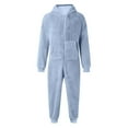 thumbnail image 5 of CUZIBR Winter Outfits For Girls Boys Christmas Fuzzy Wool Thermal Hooded Romper Solid Color Zipper Pockets One Piece Bodysuits Jumpsuit Thick Lined Soft Cozy Dailywear,Blue,9-10 Years, 5 of 5