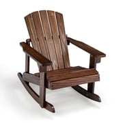 Gymax Kid Adirondack Rocking Chair Outdoor Solid Wood Slatted seat Backrest Coffee
