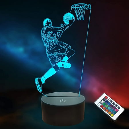 

YSITIAN Basketball Gifts for Kids 3D Illusion Lamp Basketball Night Light with Remote + Touch 16 Color Flashing Changing + Timer Desk Lamps for Boys Ro E1116-497