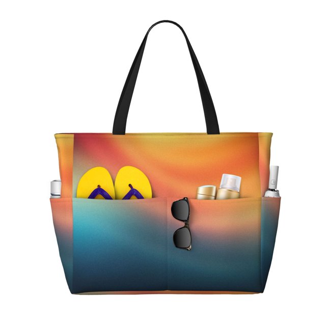 Easygdp yellow orange and teal Bolsa de Viaje de Playa de Gran Capacidad, Bolsa Tote Perfecta para la Playa, Escapadas de Fin de Semana y Viajes
