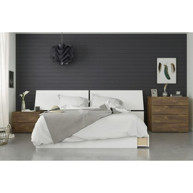 Ensemble de chambre à coucher 4 pièces Arcadia de Nexera, Truffe et Blanc