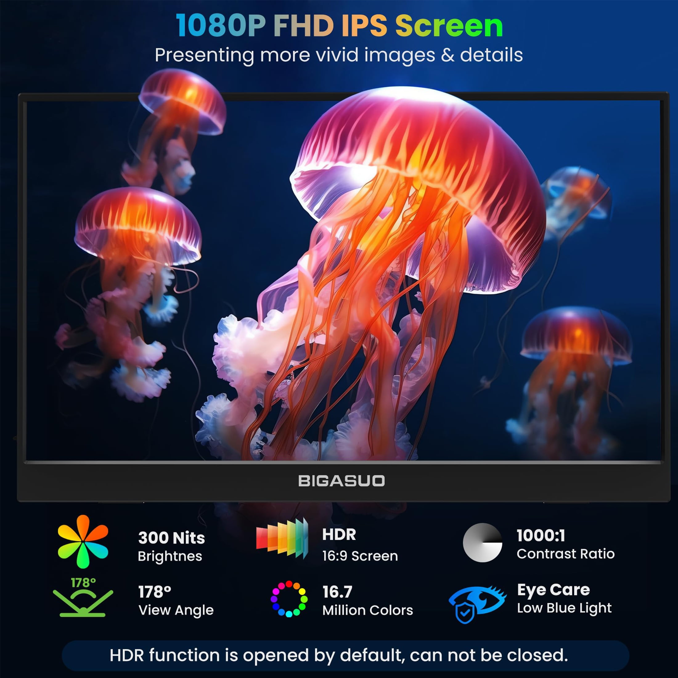 BIGASUO 15.6'' 1080P FHD Travel Mini Screen, Ultra-Slim HDMI HDR IPS Gaming Monitor for Laptop, PC, Xbox, PS4/5