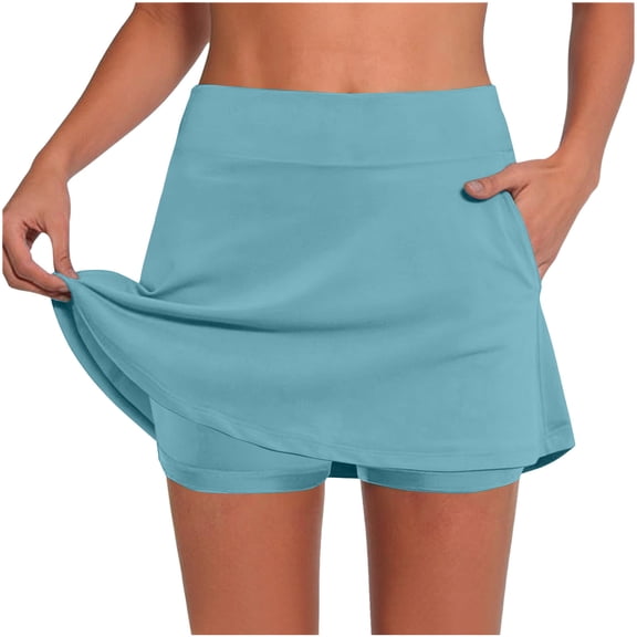 Stamzod Womens Summer Tennis Skirt with Shorts Underneath Athletic Workout Golf Skorts Summer Running Shorts Light Blue XXL