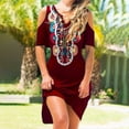 thumbnail image 2 of USSUMA Sundresses for Women Casual Summer Women Cold Shoulder Summer Dress Casual Short Sleeve Sundress Ethnic Print Beach Party African Midi Dresses, 2 of 2