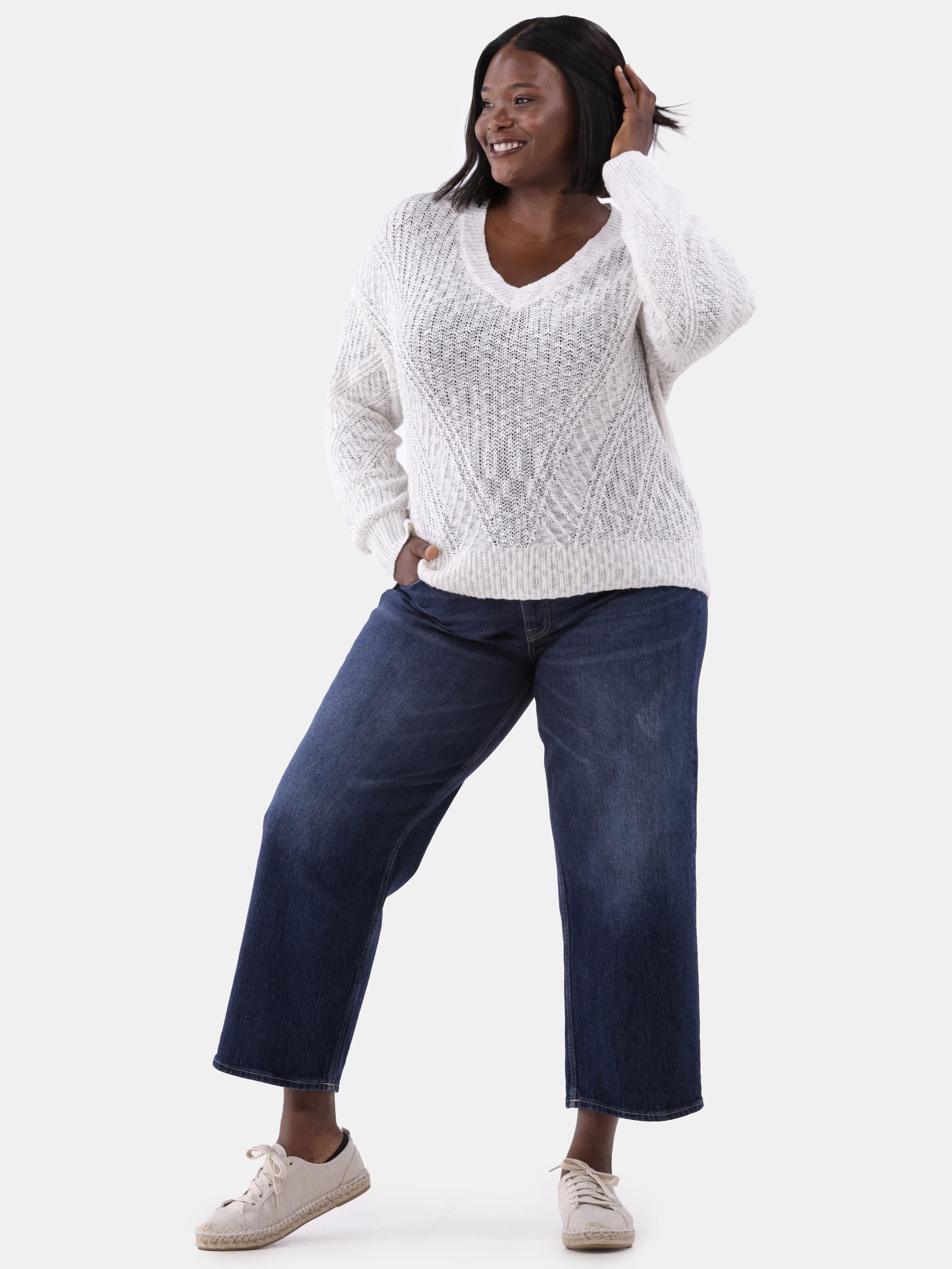 Terra & Sky Women's Plus V-Neck Sweater, Midweight, Sizes 0X-5X