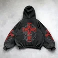 thumbnail image 3 of Sudadera con capucha de gran tamaño con estampado de corazón rojo retro de High Street para hombres y mujeres, camiseta gótica Y2K Harajuku Hip-hop 2024, 3 of 4