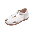 thumbnail image 2 of XIMIN Toddler Girls Closed-Toe Sandals with Adjustable T-Strap Breathable Cutout Design Non-Slip Sole Summer Shoes for Kids Casual Wear (White, 18-24 Months), 2 of 7