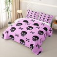thumbnail image 3 of Homewish Skull Skeleton Bed Spread Queen,Halloween Theme Queen Coverlet Set,Pink,3pcs, 3 of 7