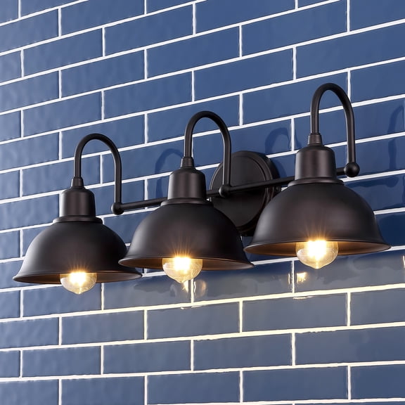 JONATHAN Y Frisco 26.5" 3-Light Farmhouse Industrial Iron Shade Vanity, Oil Rubbed Bronze