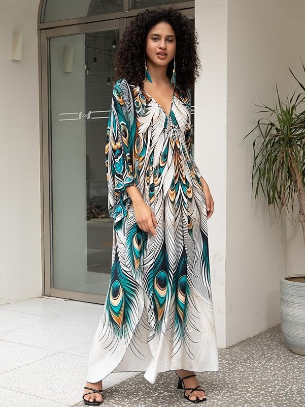 Women's Plus Size Kaftan Dress – Plus Size Maxi Dress Moo Moos Beach Cover Up,Bathing Suit Cover-Up Loungewear