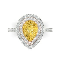 2.48 ct Pear Cut Natural Citrine with Simulated Diamond Halo Accents 18K White/Rose Gold Womens Engagement Ring