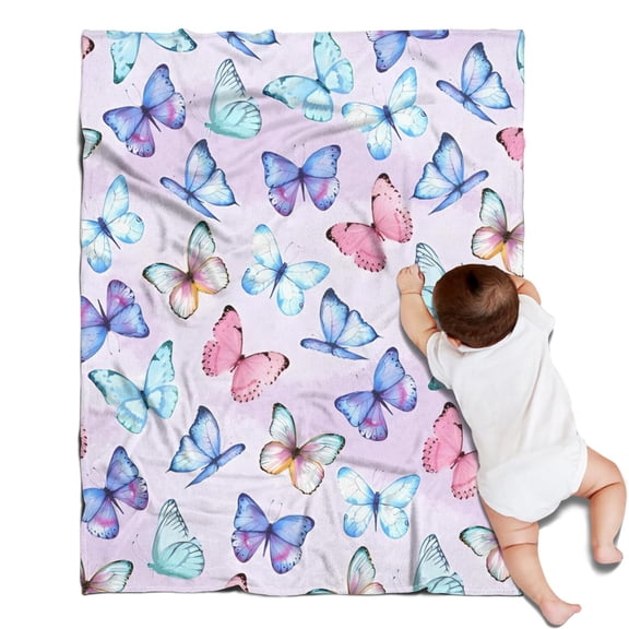 Light Purple Butterfly Pattern Blanket,Comfortable Soft Flannel Throw Blanket,All Season,Warm Lightweight Blankets for Sofa Bed Couch Living Room Chair,30"x40"