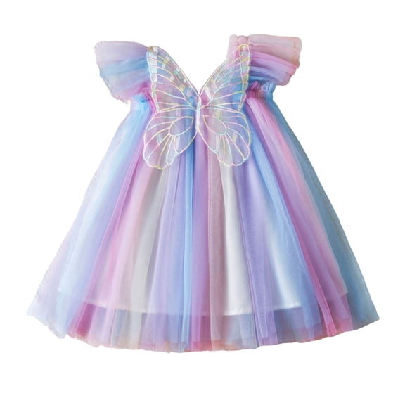 Zanarzt Beach Dresses Toddler Girl Tulle Dress Casual Summer Floral Fairy Sundress for Girls Outfits Birthday Wedding Party Purple,2-3 Years