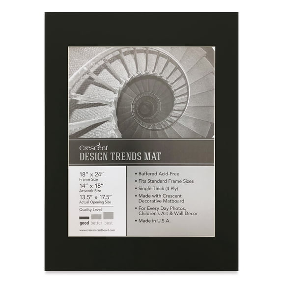 Crescent Pre-Cut Mat - Raven Black, 18" x 24" (13-1/2" x 17-1/2" Opening)