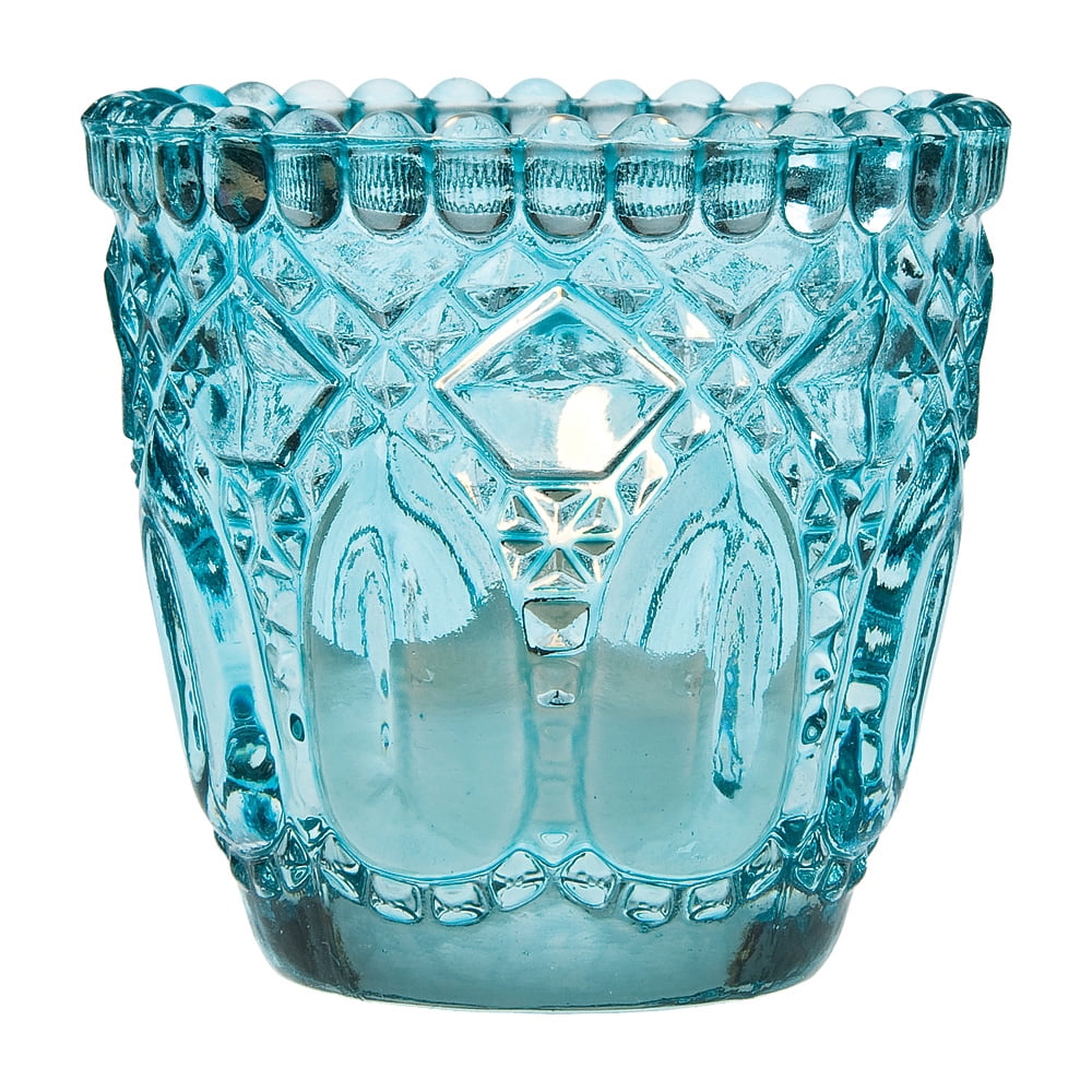 Vintage Glass Candle Holder (2.75Inch, Lillian Design, Turquoise Blue