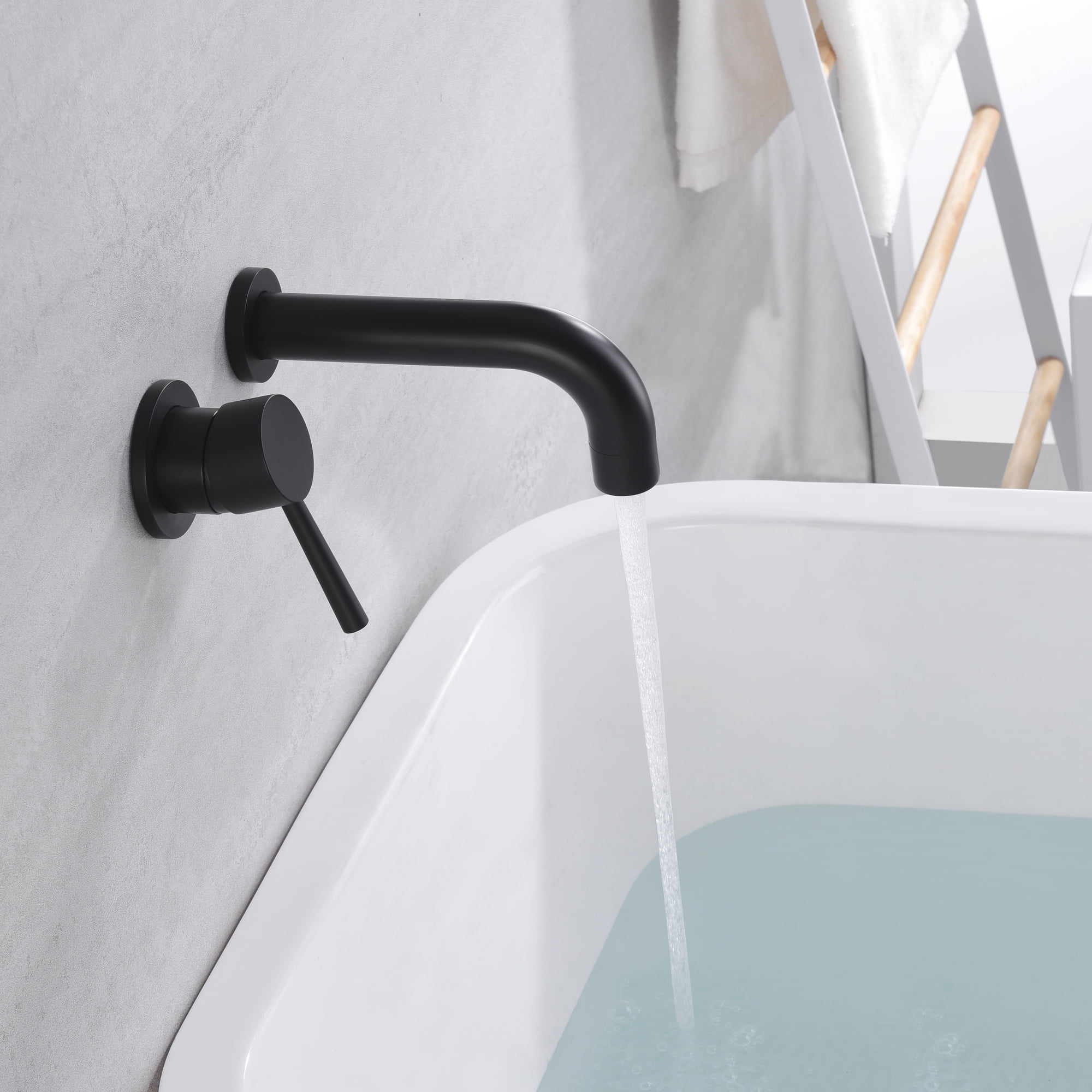 SUMERAIN Wall Mount Bathtub Faucet Set with Single Left-Handed Handle, Matte Black