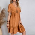 thumbnail image 6 of Miluxas Womens Casual Dresses Summer V Neck Short Sleeve Midi Dress Flowy Loose Fit Solid Color Ruffle Hem Beach Sundress Yellow XL(XL), 6 of 9