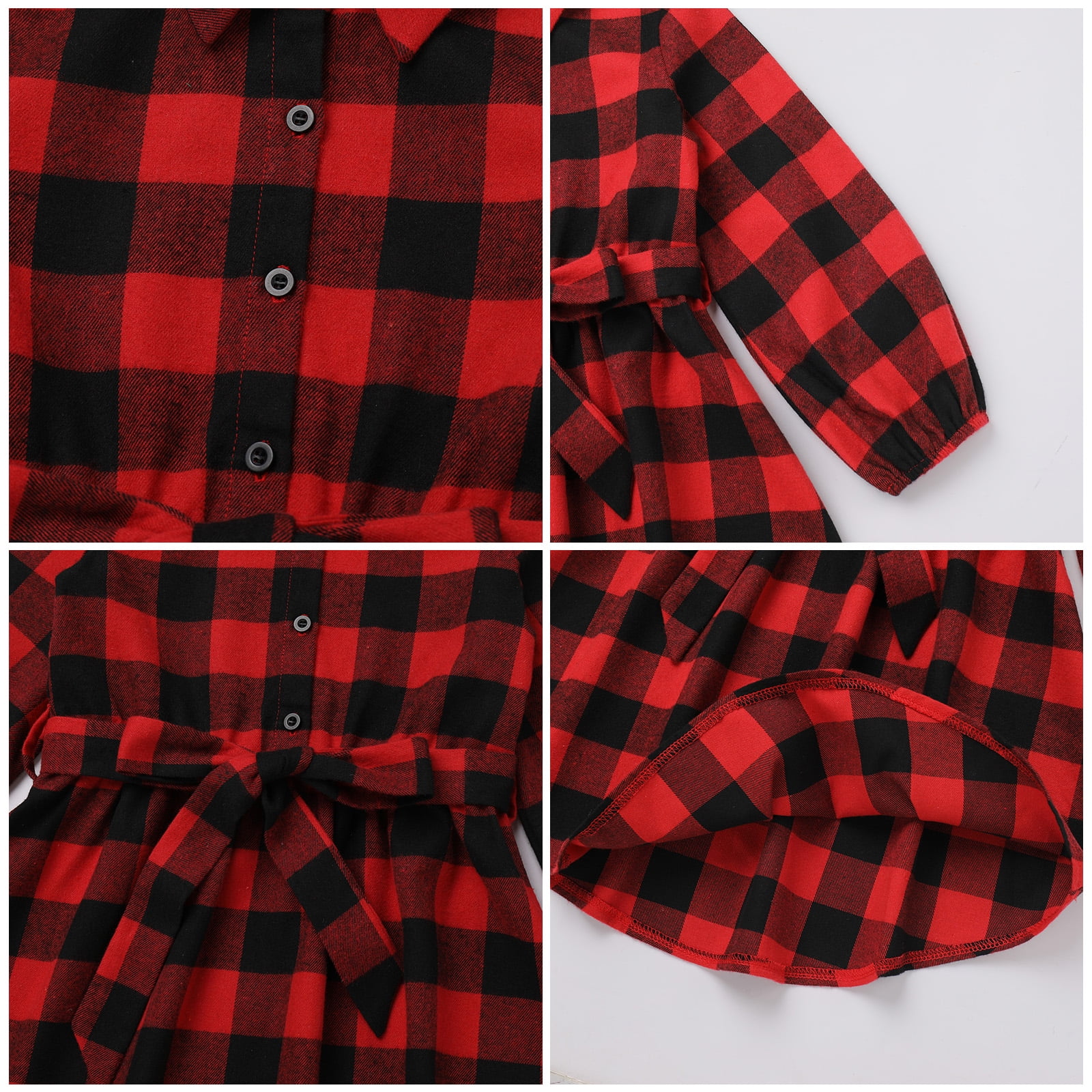 FYMNSI Christmas Matching Family Outfits Mommy and Me Red Plaid Dresses Father Son Button Down Shirts Xmas Photoshoot Set (Women XL)