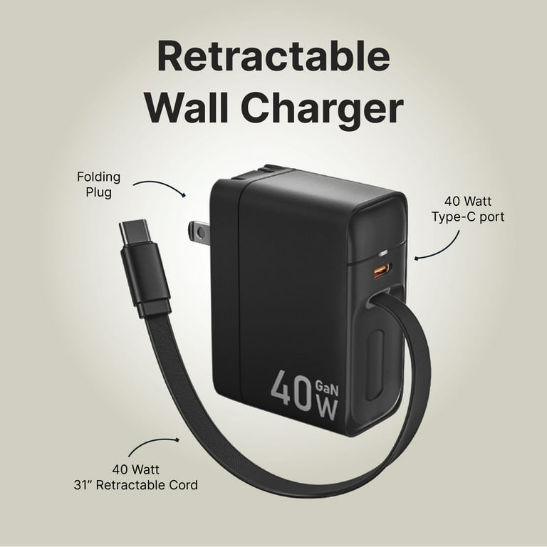 IJS Retractable Wall Charger, 40W Type-C Fast Charger, 40W Cord