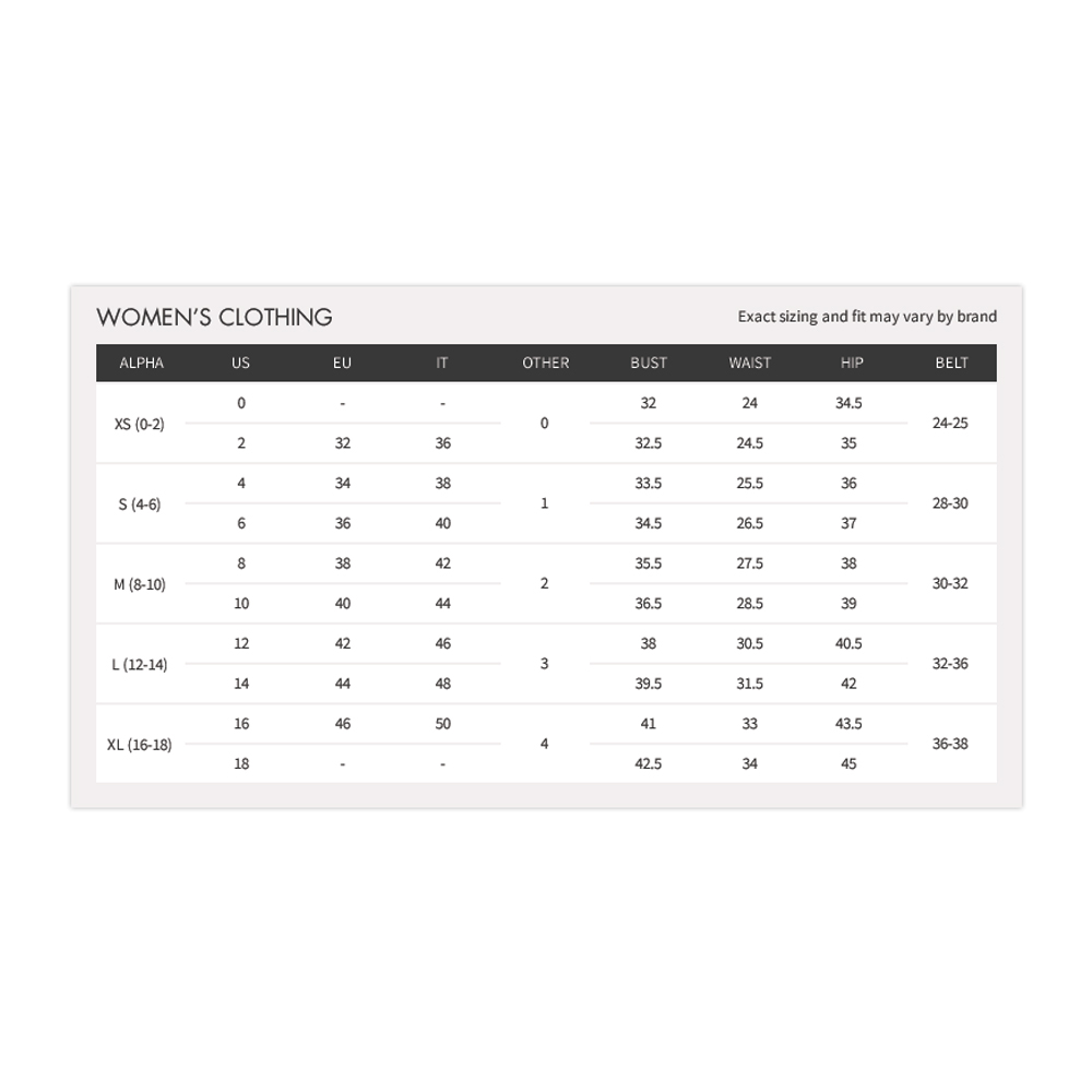 Zella Size Chart