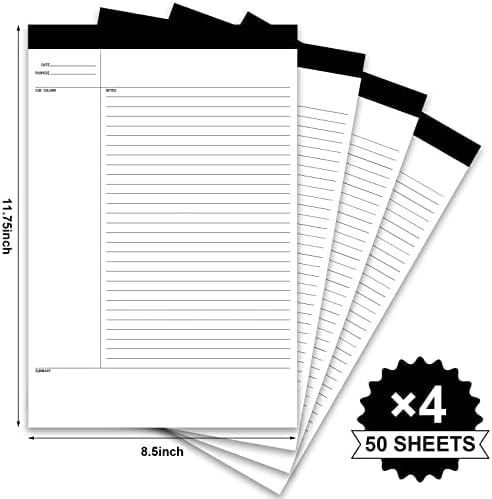 Quivanta 4 Pack Legal Pads 8.5" x 11.75" 50 Sheets/writing Notepad, White Note Pads Legal Ruled Writing Notepad for Home Teacher Student College Ruled Office Business