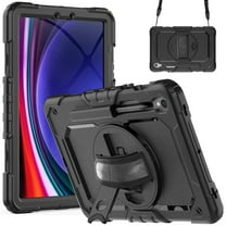 Dteck for Samsung Galaxy Tab S9 Case 11 Inch 2023 (SM-X710/X716B/X718U), Heavy Duty Shockproof Screen Protector Hard Rugged Cover with Kickstand, Crossbody Shoulder Strap, S Pen Holder,Black
