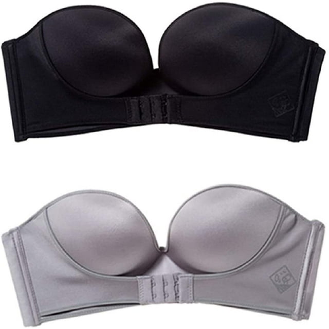Paquete de 2 sujetadores de realce sin tirantes antideslizantes sin aros invisibles con hebilla en la parte delantera/trasera con forma de mano para mujer Xemadio WMZL-958-8