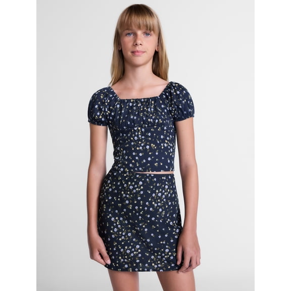 Weekend Academy Girls Printed Top with Puff Sleeves, Sizes 4-18