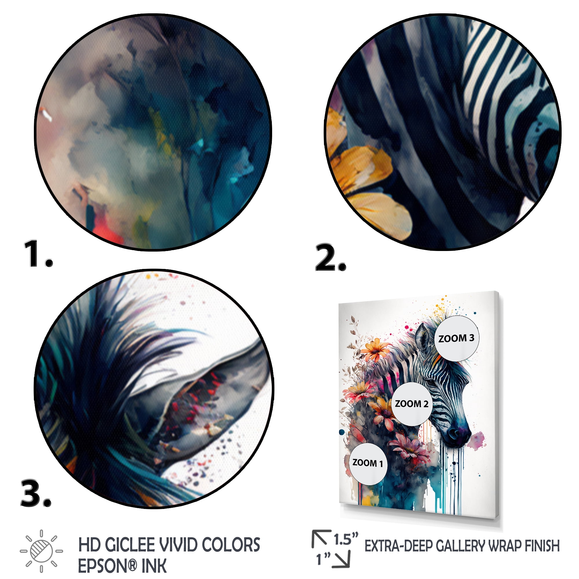 Designart Cute Zebra Floral Art Canvas Wall Art