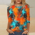 thumbnail image 2 of HAPIMO Women' Plus Size Crew Neck Tees Summer Tops for Women Casual Loose Flower Print Tops Elegant Blouses Fashion Clothes Flowy Dressy Tunic Multicolor L, 2 of 5