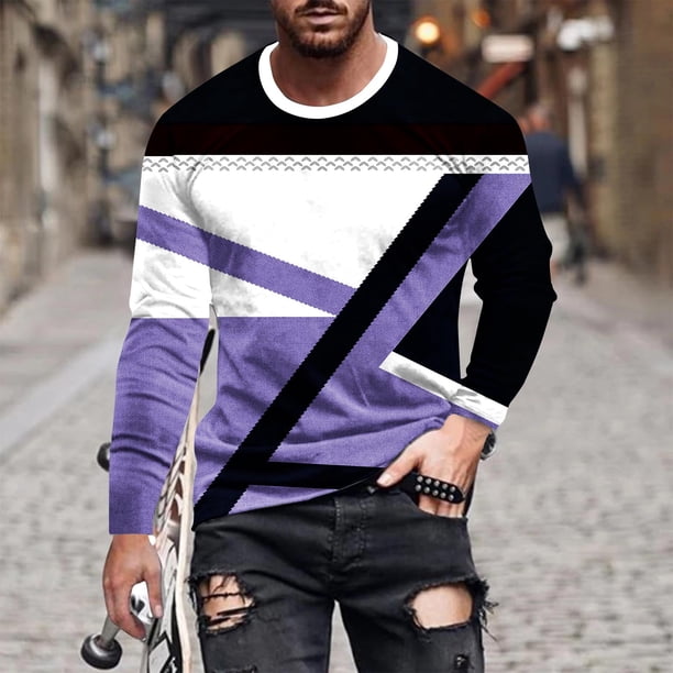 Blusas y camisas de manga larga con cuello redondo para hombre, estilo casual, cuello redondo, manga larga, estampado, blusa para hombre