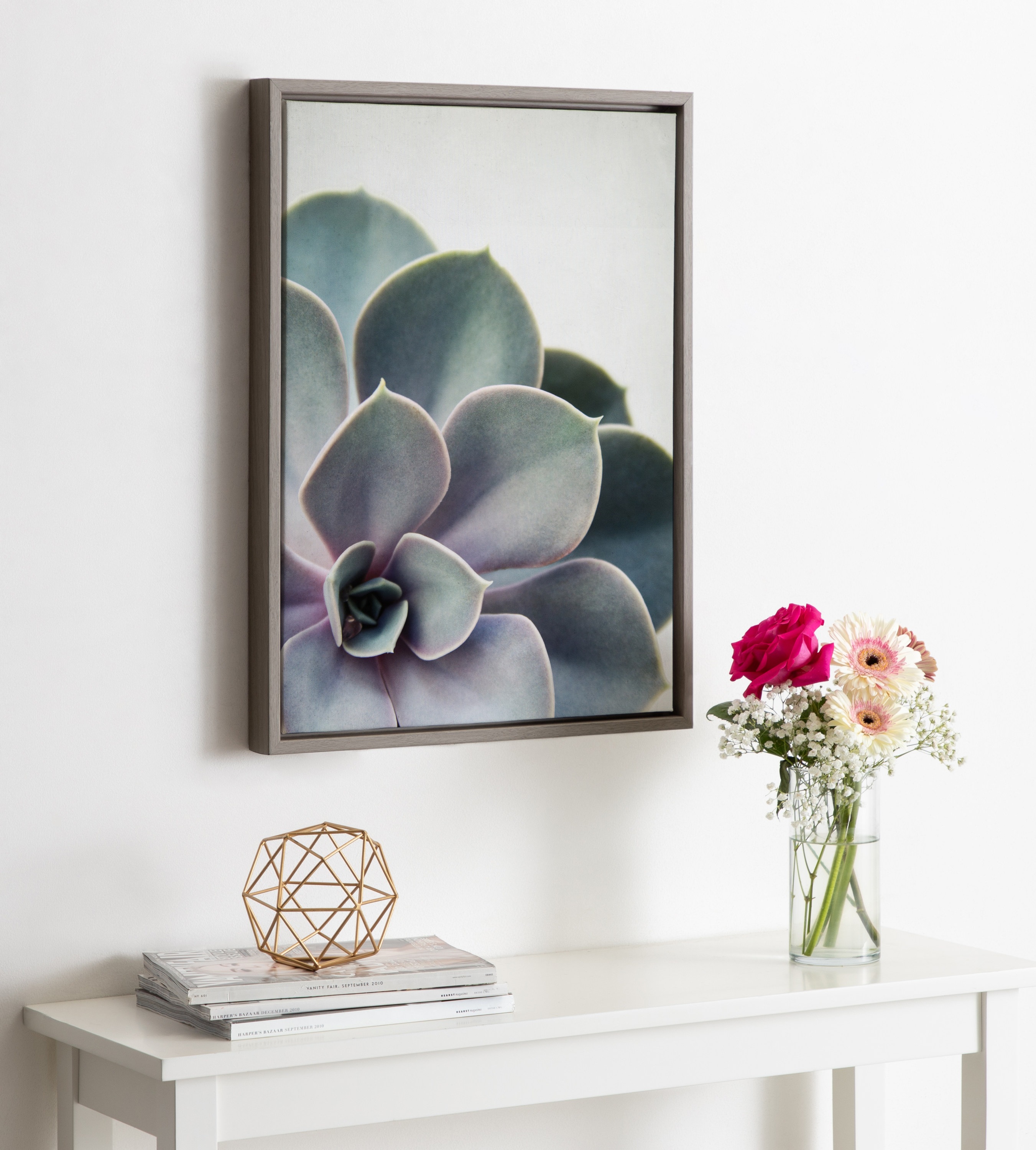 Kate and Laurel Sylvie Succulent Framed Canvas by F2 Images, 18x24 Gray 