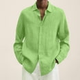 thumbnail image 2 of Designer Spring Summer Men's Casual Cotton Linen Solid Color Long Sleeve Shirts Loose Shirts XL, 2 of 5