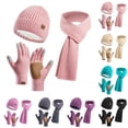 thumbnail image 2 of winter hat and gloves for womenWinter Women's Wool Plus Leather Non Slip Hat Scarf Gloves Three Piece Set, 2 of 5