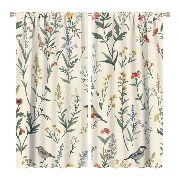 SUYOLL Floral Print Tier Curtains, 2 Panels Rod Pocket Light Filtering Short Drapes, Color‑Stable Washable Decorative Curtain for Kitchen Bathroom Small Window