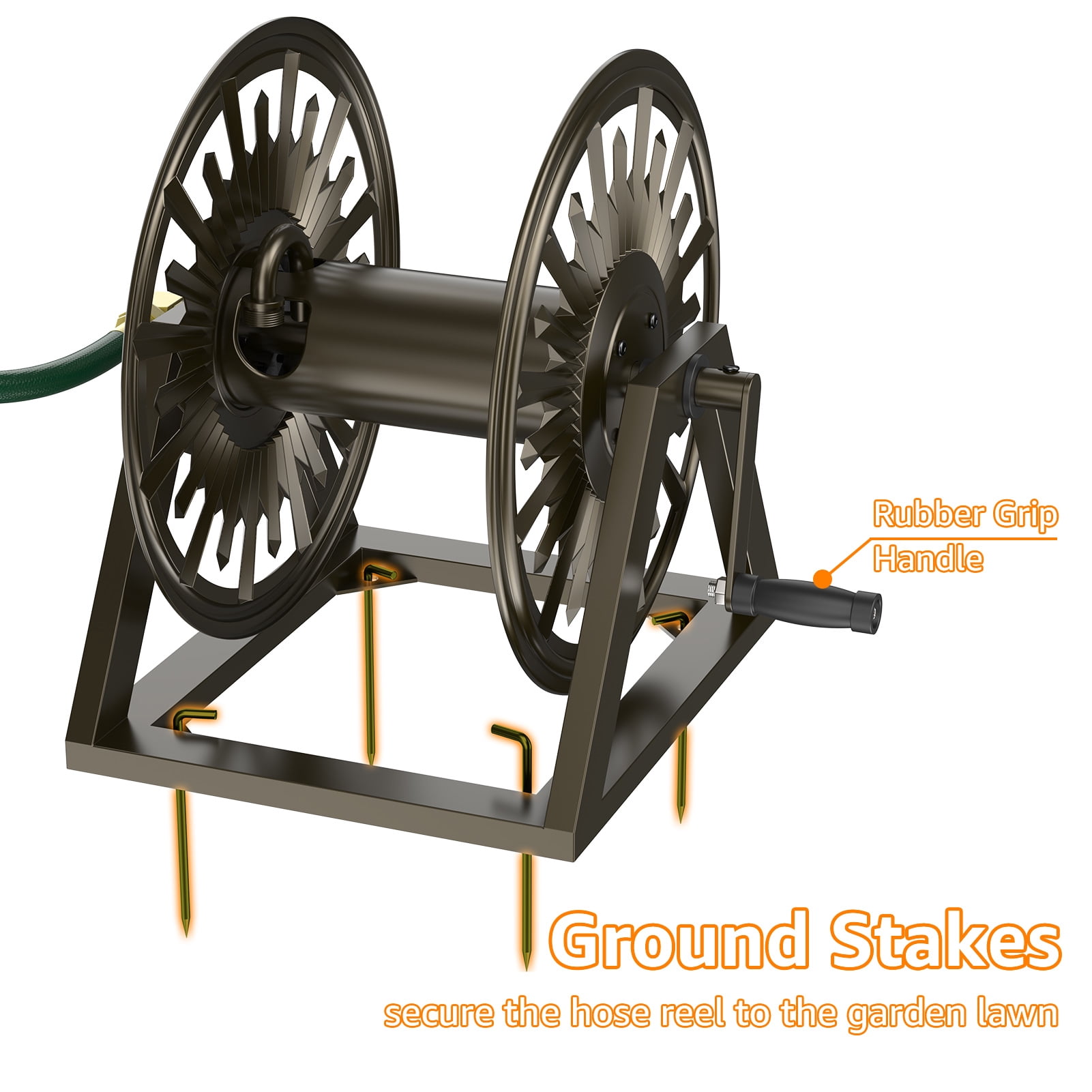 Outlandpro Garden Wall/Floor Mount Hose Reel, Decorative Hose Reel, Garden Heavy-Duty Water Hose Holde, Holds 200-Feet of 5/8-Inch Hose