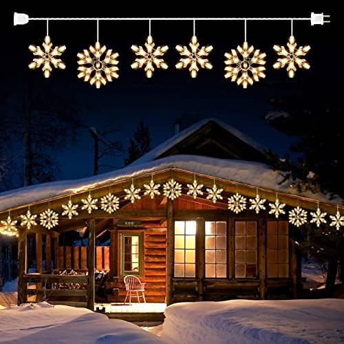 Snowflake Christmas String Lights with 6 Drops - 9ft 100 Mini Bulb Icicle Lights with Hooks, Plug-in Connectable Hanging Lights for Christmas Home Indoor Outdoor Wedding Holiday Décor