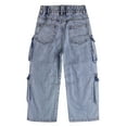 thumbnail image 2 of KIDSCOOL SPACE 8-Pocket Girls Wide-leg Denim Pants, 5-14T Ribbed Elastic Waist with D-ring Loops Cargo Jeans,Light Blue,5-6 Years, 2 of 7