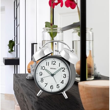 Seiko QHK063KLH Retro Modern Bell Non Ticking Bedroom Alarm Clock, Blue, 6 x 5 Inches