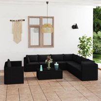 vidaXL 11 Piece Patio Lounge Set with Cushions Poly Rattan Black, 3059497