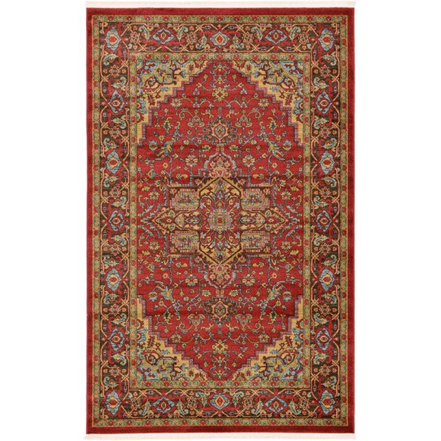 Unique Loom Tapis de Bordure Traditionnel Sahand 5' x 8' Rectangle Rouge/tan
