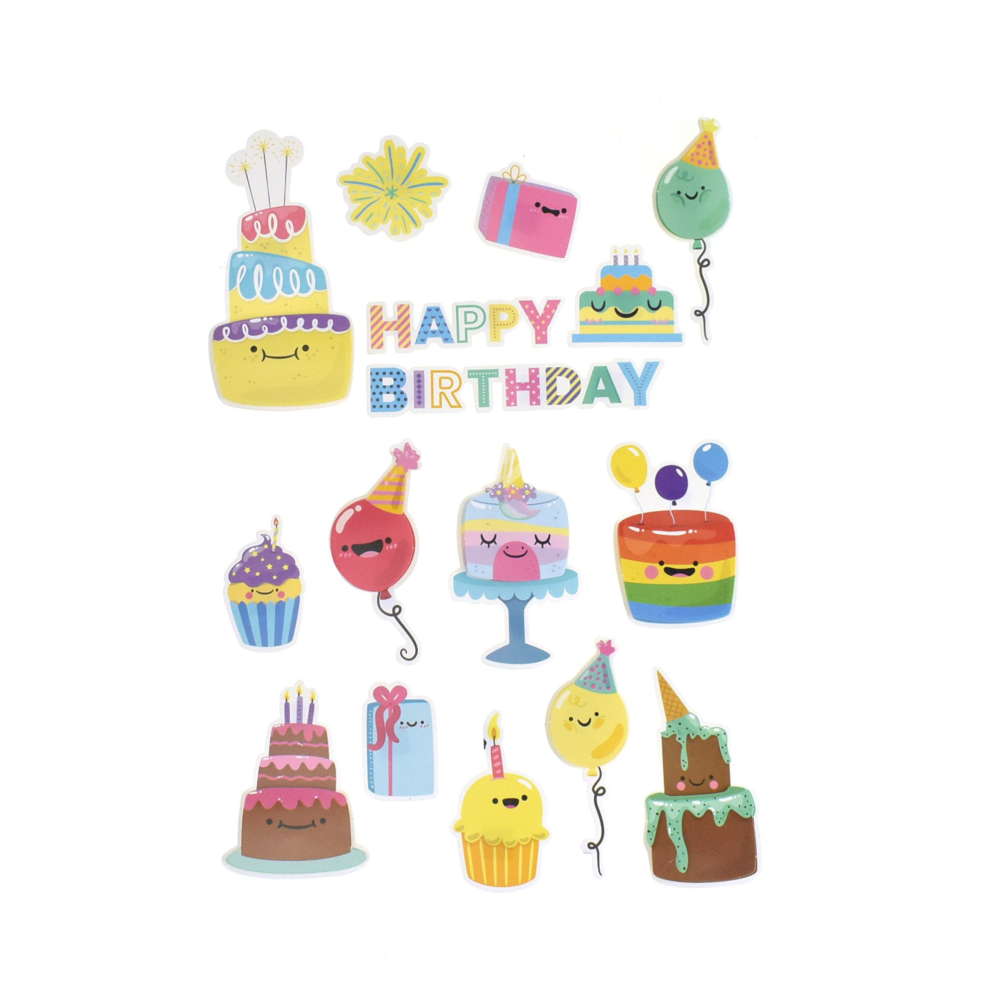 Multicolored "Happy Birthday" 3D Paper Craft Stickers, 16Piece