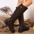 thumbnail image 6 of Lepsheexh Women's Boots Winter Long Tube Solid Color Belt Buckle Decor Round Toe Side Zipper Low Chunky Heel Fashionable Knee High Boots, 6 of 6
